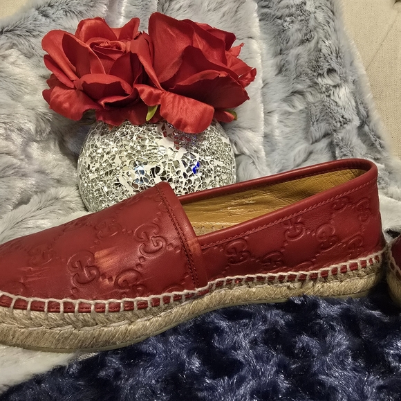 GUCCI Espadrilles Leather Slip-On, Size 35 In Red Authentic With Box - Picture 7 of 16